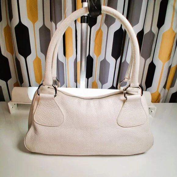 Vintage Prada Hobo Handbag Pebbled White Leather Medium Size - Picture 7 of 14